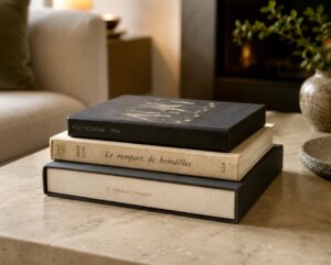 Louis Broder books on a coffee table