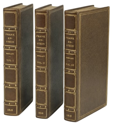 3 volumes of Frankenstein; or, The Modern Prometheus by Mary Shelley.